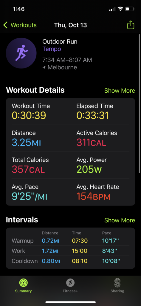 Solid Tempo Run Stats