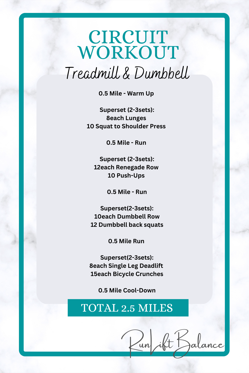 Treadmill and Dumbbell Only Circuit - Run Lift Balance